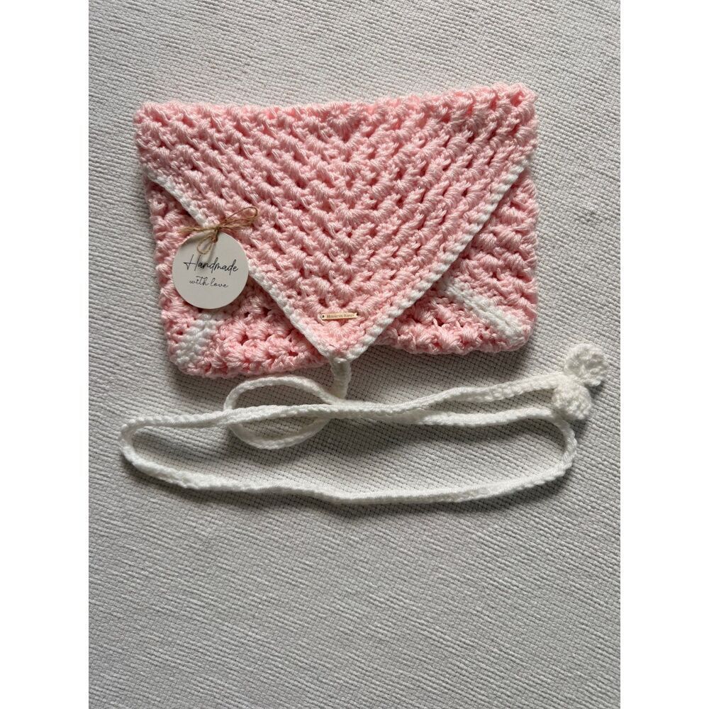 Knotty Twins Handmade Pink Crochet Envelope book cover bible cutesy cottagecore